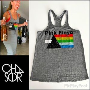 CHASER Pink Floyd Rainbow Dark Side of the Moon Gray Slub Racerback Tunic EUC